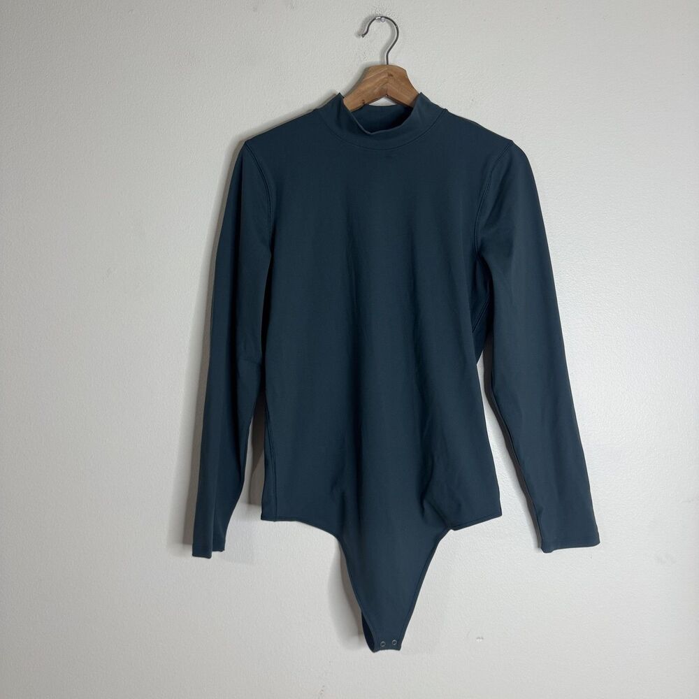 Abercrombie & Fitch Bodysuit Womens XL Teal Long Sleeve Mock Neck Snap Crotch